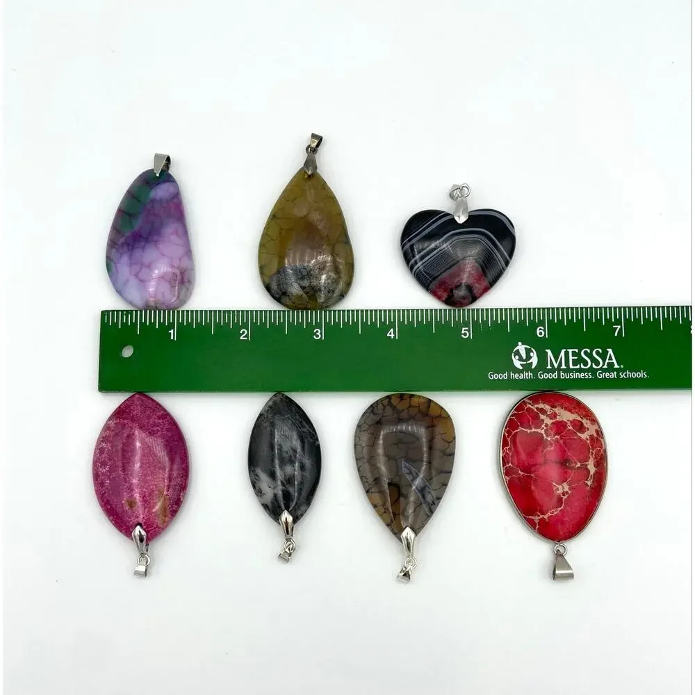 Destash Lot 18 Stone Pendants & Bails Jewelry Making Plus 1 Glass Pendant Lot #1